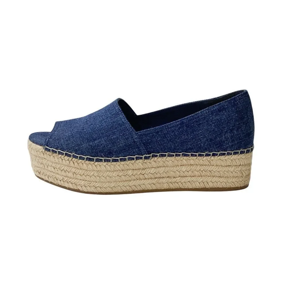 Miu Miu Blue Denim Platform Espadrille Sandals Sz 39.5 Peep Toe Designer